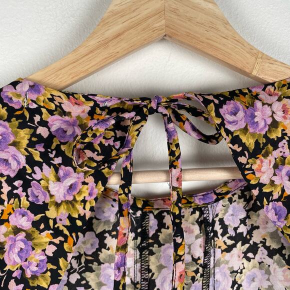 Topshop Dress 4 Dark Floral Maxi Open Back Long Balloon Sleeve Whimsigoth Fairy - Picture 7 of 10